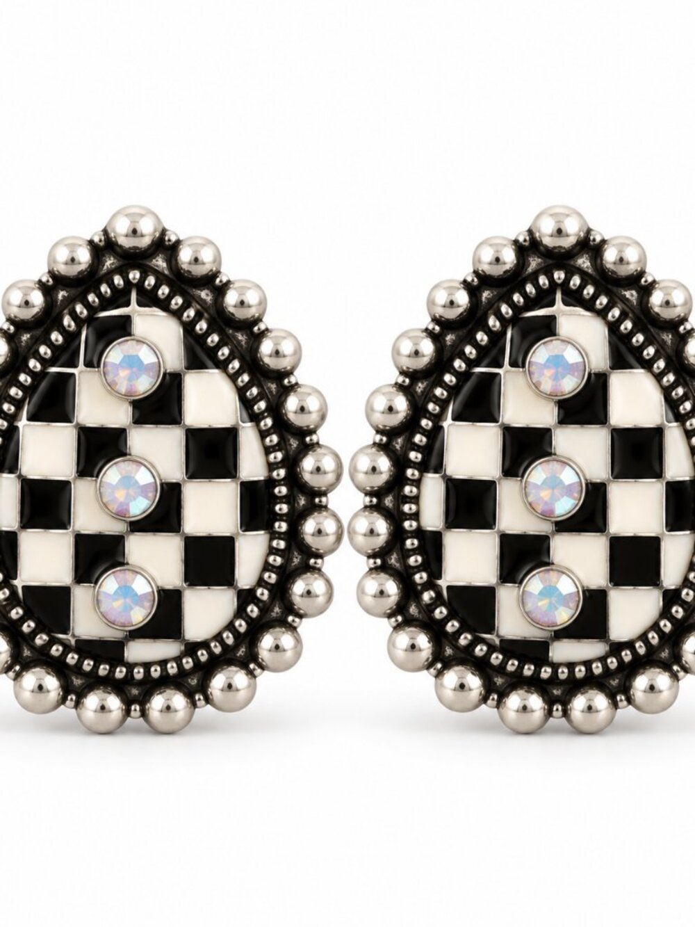 Checkerboard Teardrop Stud Earrings